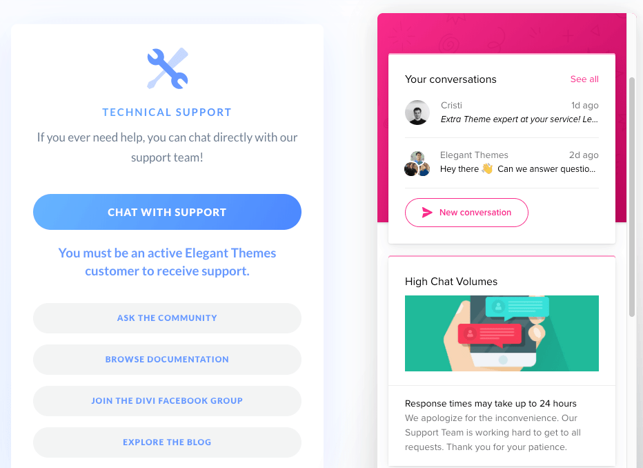 Divi customer support