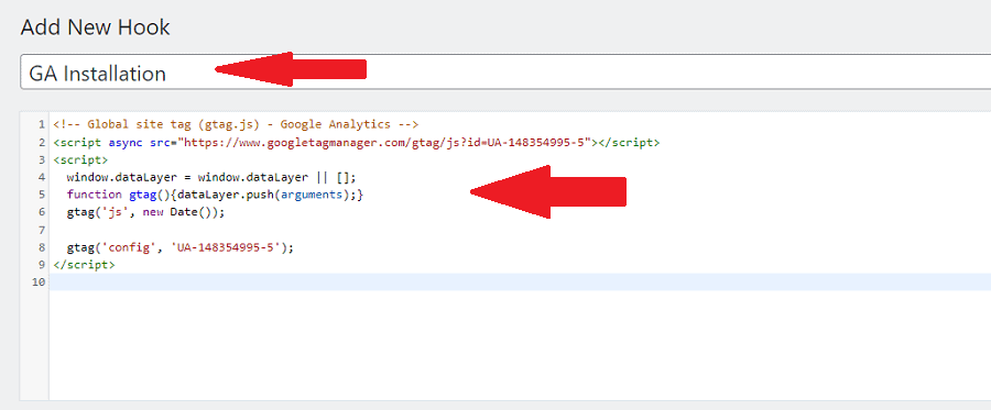 step 2 paste the google analytics installation code