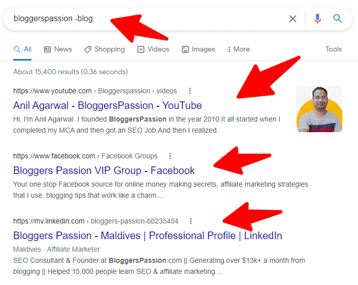 negative search operator