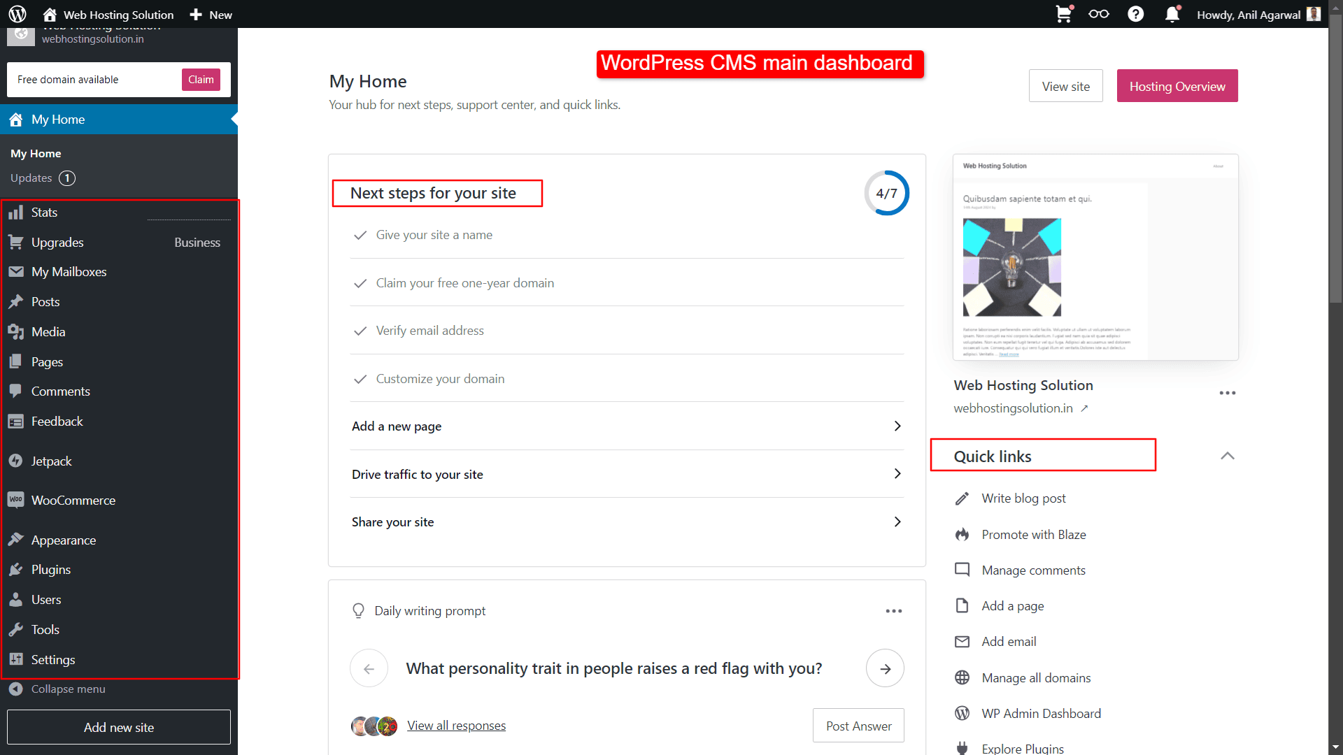 wordpress.com main dashboard